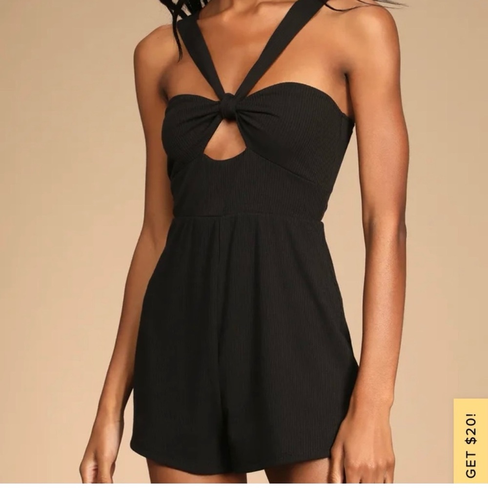 Lulus Black Halter Knot Front Romper